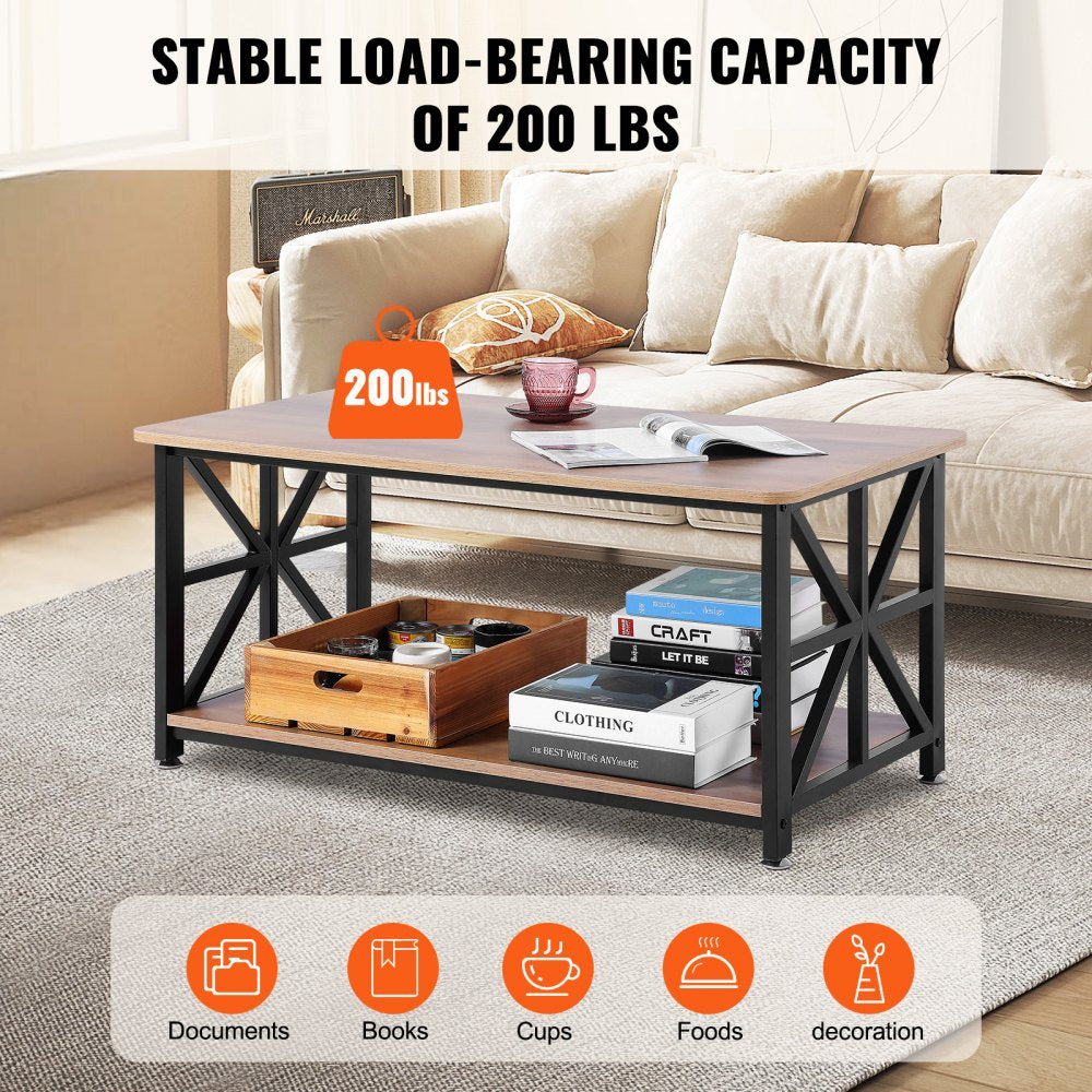 VEVOR 40" Farmhouse Coffee Table Rectangle Table with Open Storage Compartment 