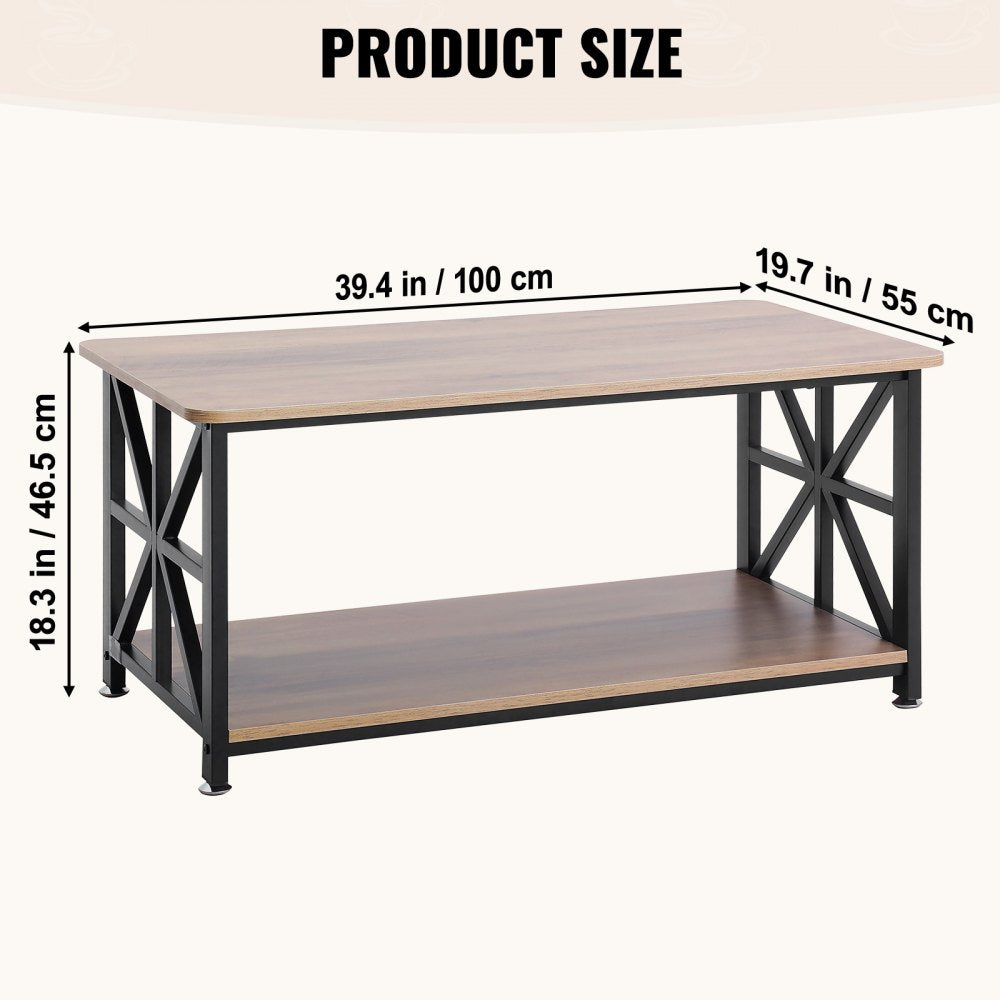 VEVOR 40" Farmhouse Coffee Table Rectangle Table with Open Storage Compartment 