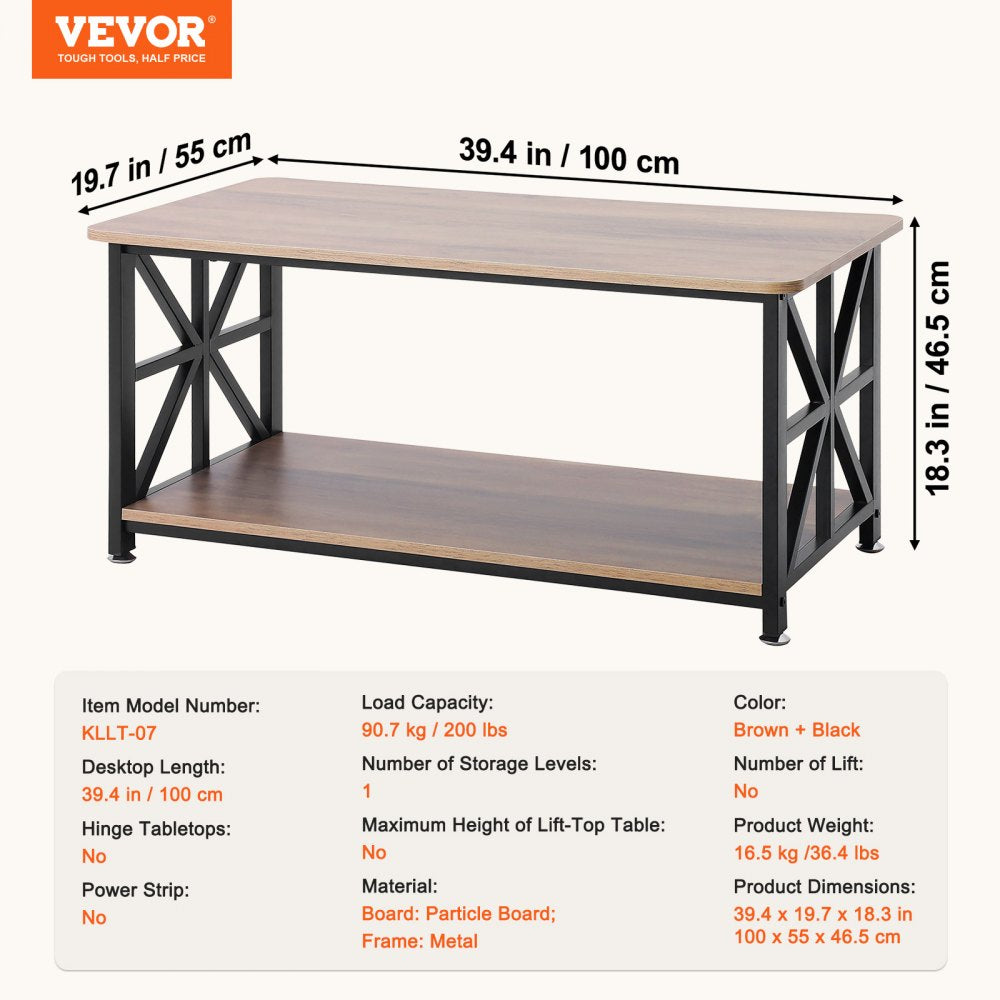 VEVOR 40" Farmhouse Coffee Table Rectangle Table with Open Storage Compartment 