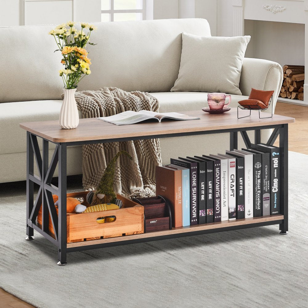 VEVOR 40" Farmhouse Coffee Table Rectangle Table with Open Storage Compartment 