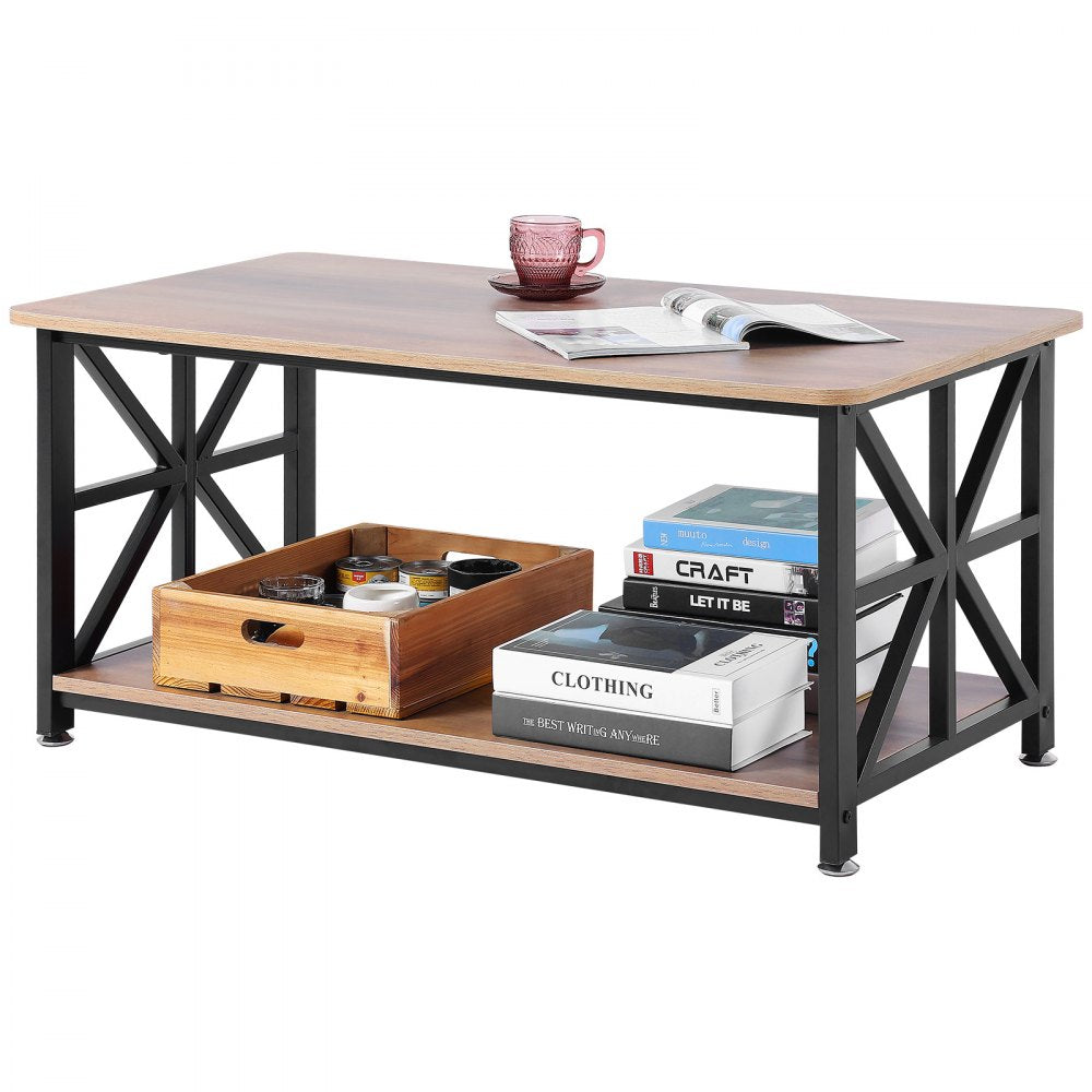 VEVOR 40" Farmhouse Coffee Table Rectangle Table with Open Storage Compartment 