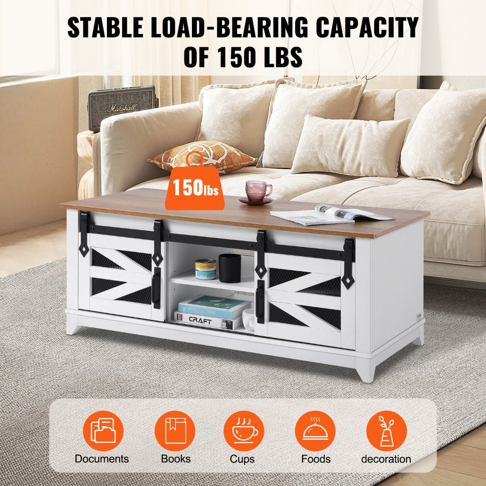 VEVOR 48" Farmhouse Coffee Table 2-tier Rectangle Table with Sliding Barn Doors 