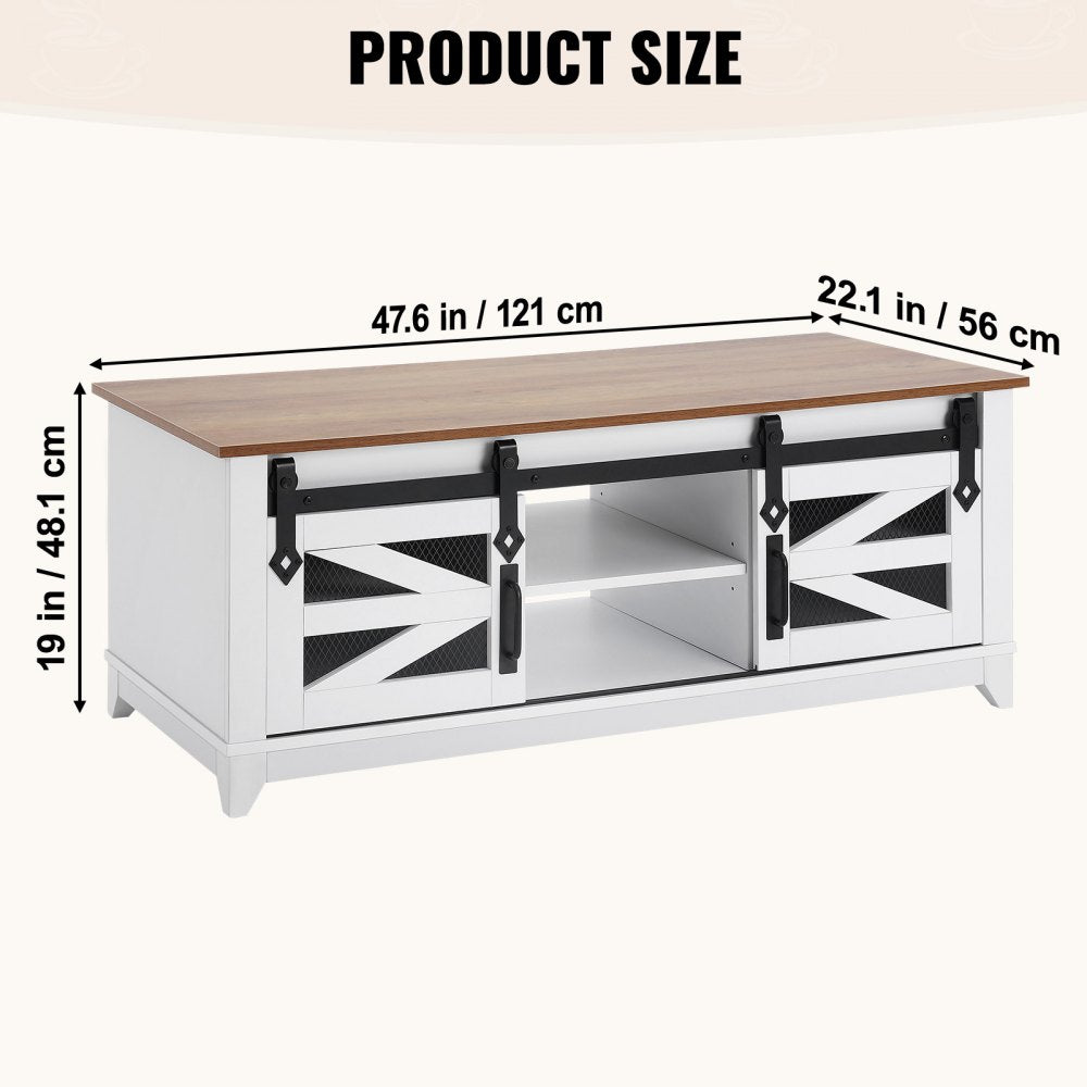 VEVOR 48" Farmhouse Coffee Table 2-tier Rectangle Table with Sliding Barn Doors 