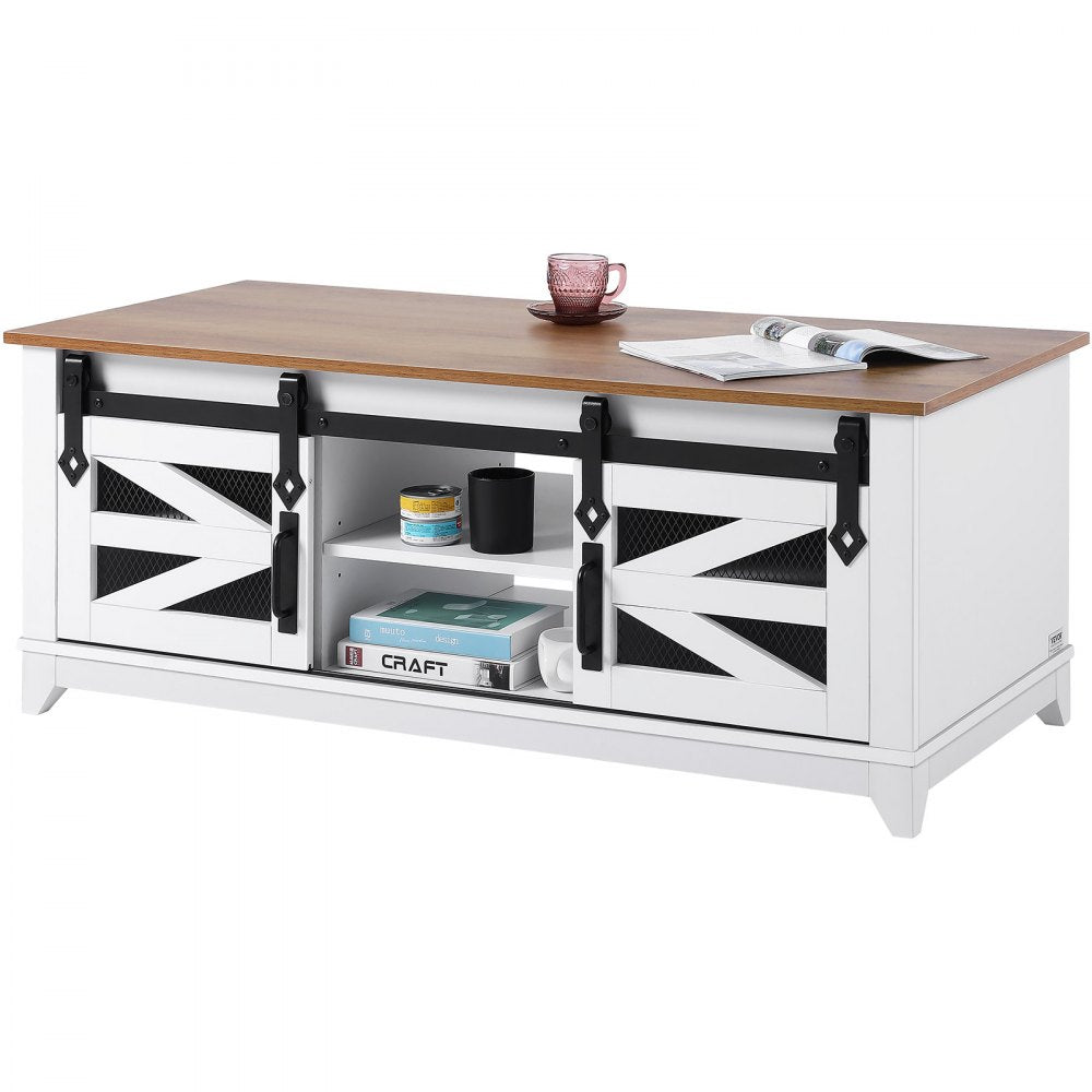 VEVOR 48" Farmhouse Coffee Table 2-tier Rectangle Table with Sliding Barn Doors 