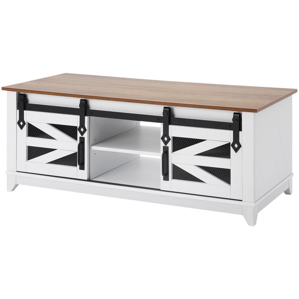 VEVOR 48" Farmhouse Coffee Table 2-tier Rectangle Table with Sliding Barn Doors 