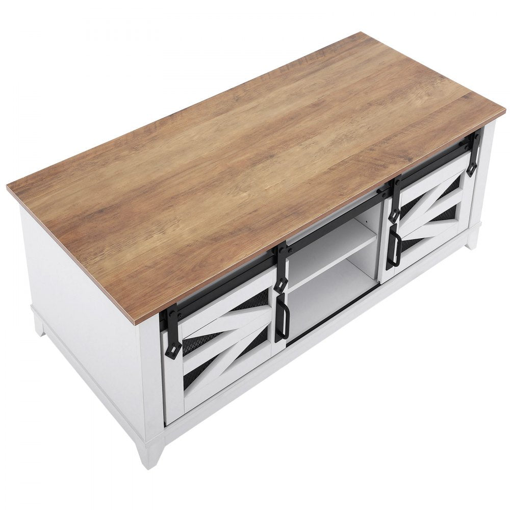 VEVOR 48" Farmhouse Coffee Table 2-tier Rectangle Table with Sliding Barn Doors 