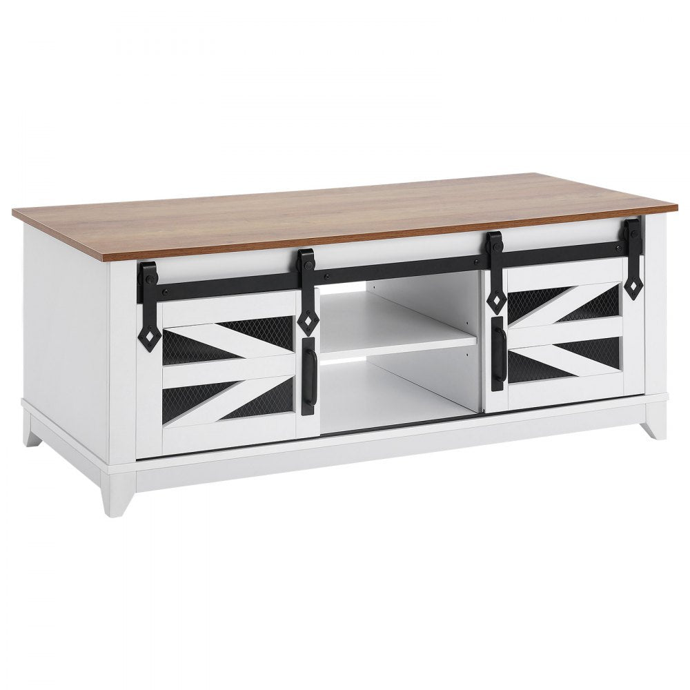 VEVOR 48" Farmhouse Coffee Table 2-tier Rectangle Table with Sliding Barn Doors 