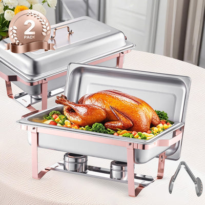 VEVOR 8 Qt 2 Pack Rectangle Chafing Dish Buffet Set Fullsize Pan Stainless Steel 