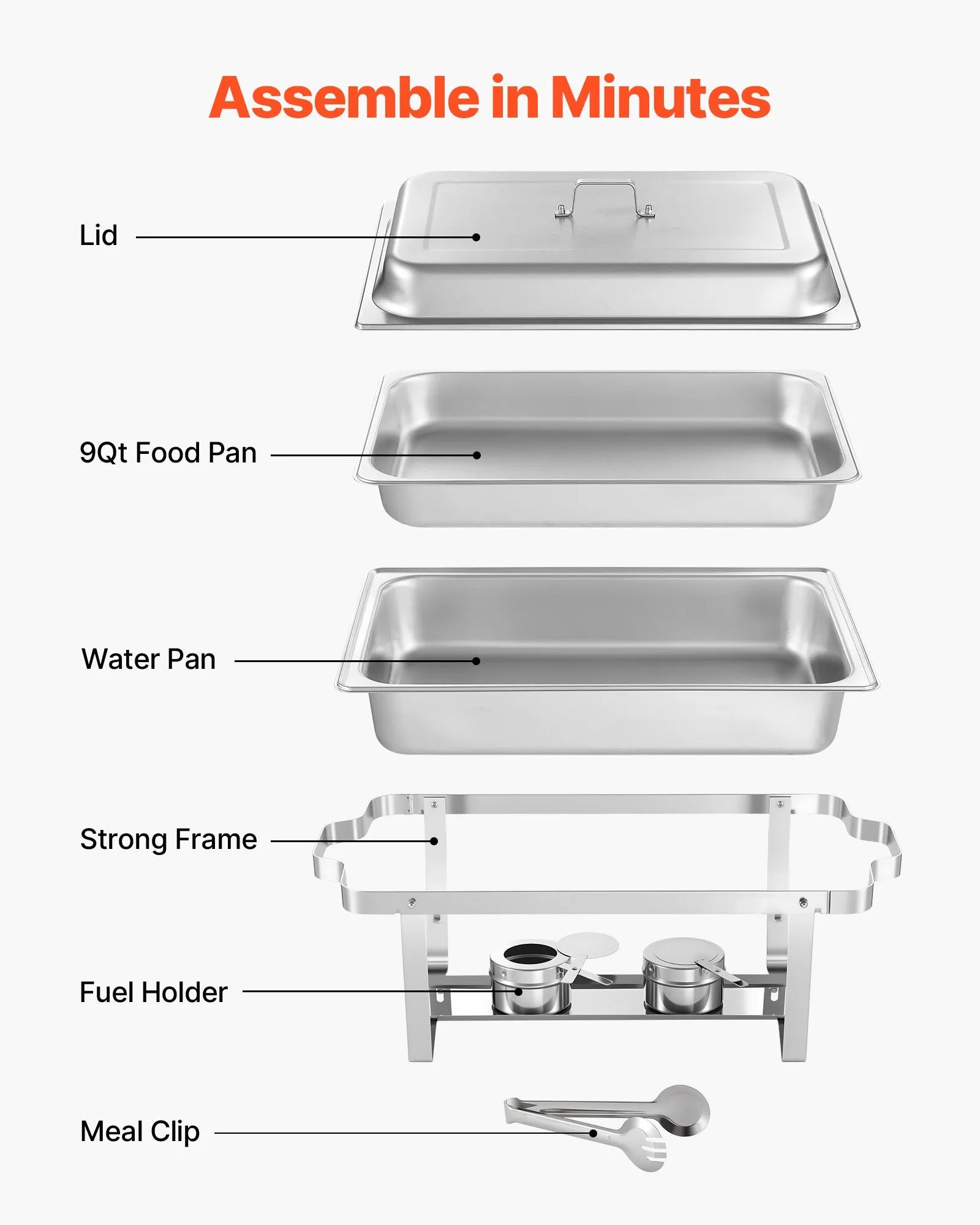 VEVOR Rectangle Chafing Dish, 9 Qt 2 Pack Stainless Steel Chafing Dish, Food Warmer Chafer Complete Set with Hollow Handle, 1 Food Tongs, Lid, Fuel Holder, Chafer Dishes for Banquet Party Wedding 