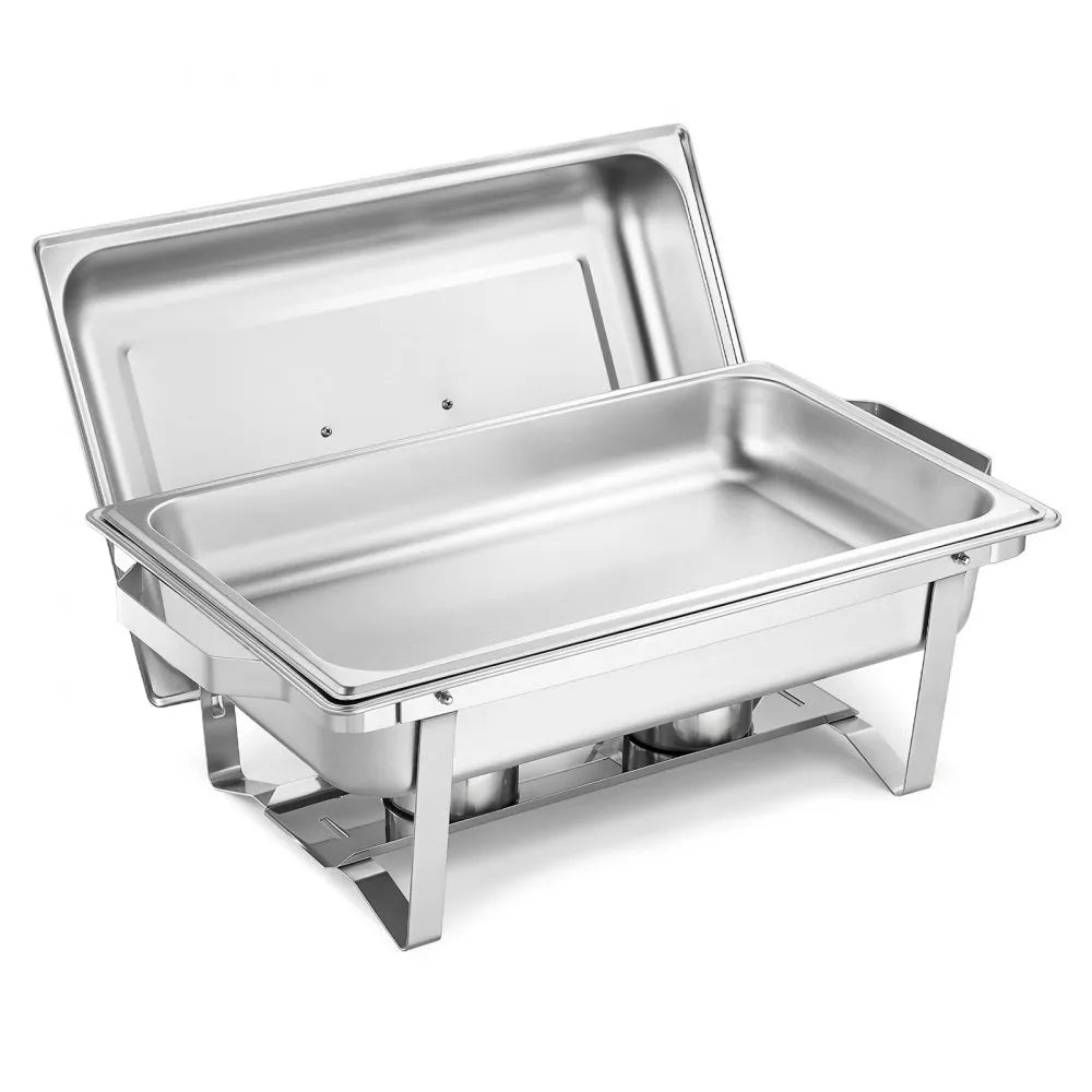 VEVOR Rectangle Chafing Dish, 9 Qt 6 Pack Stainless Steel Chafing Dish, Food Warmer Chafer Complete Set with Hollow Handle, 3 Food Tongs, Lid, Fuel Holder, Chafer Dishes for Banquet Party Wedding 
