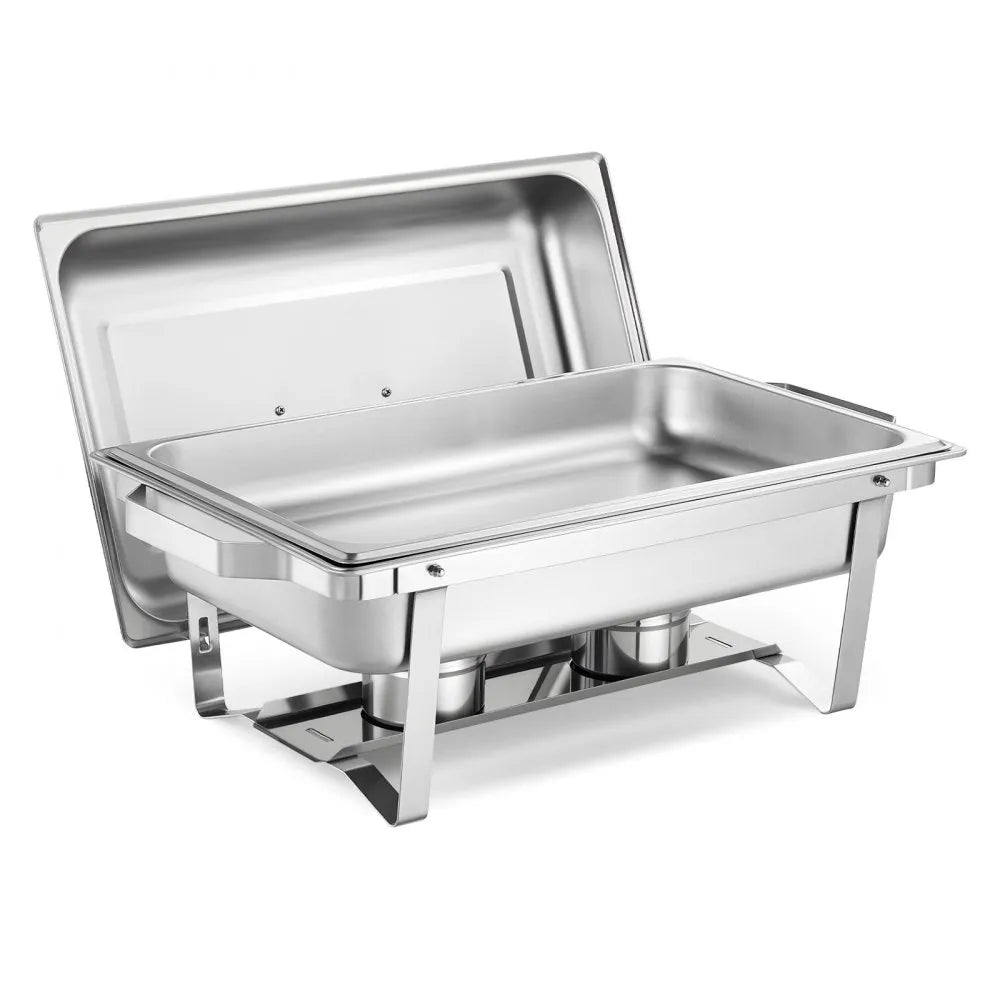 VEVOR Rectangle Chafing Dish, 9 Qt 6 Pack Stainless Steel Chafing Dish, Food Warmer Chafer Complete Set with Hollow Handle, 3 Food Tongs, Lid, Fuel Holder, Chafer Dishes for Banquet Party Wedding 