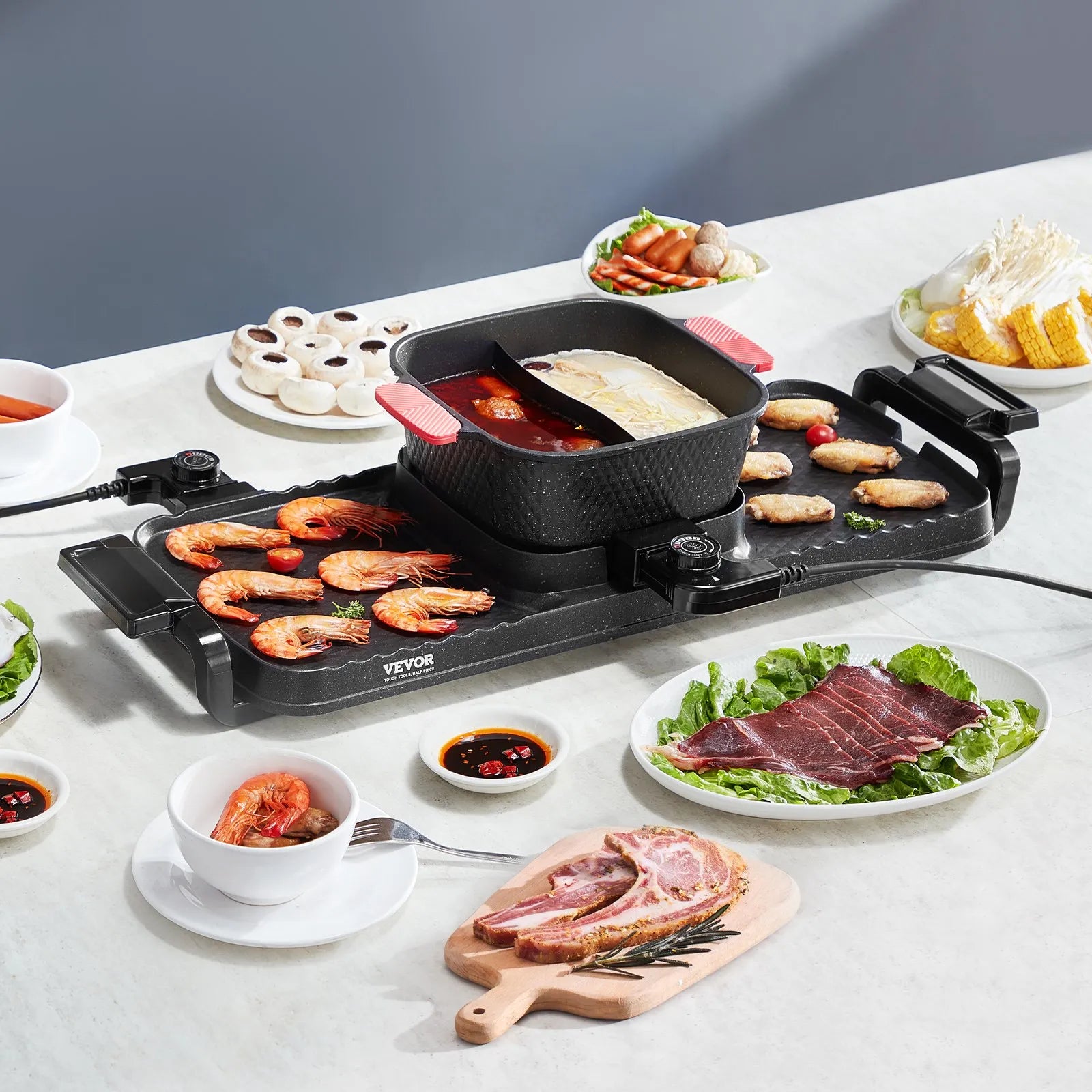 VEVOR Hot Pot with Grill 2300W 2-in-1 Electric Smokeless BBQ with Removable Pot