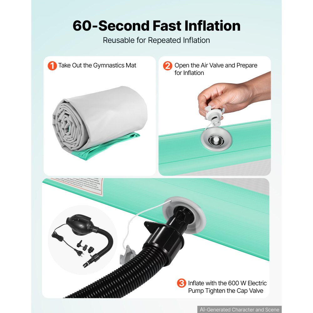 20 ft Inflatable Gymnastics Air Mat with Electric Pump, 8 in Thick Tumble Track for Gym, Cheer, Yoga & Home Training