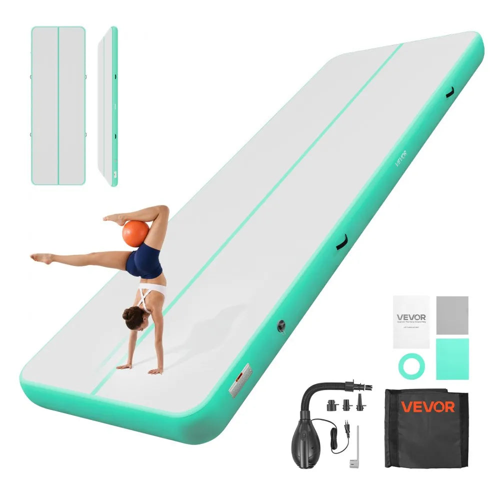 20 ft Inflatable Gymnastics Air Mat with Electric Pump, 8 in Thick Tumble Track for Gym, Cheer, Yoga & Home Training