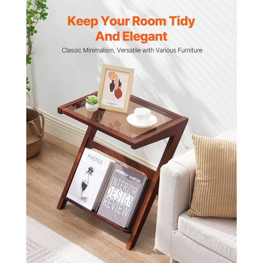 VEVOR Rattan Coffee Table Z-Shaped Rattan Coffee Table 1-Tier for Living Room 