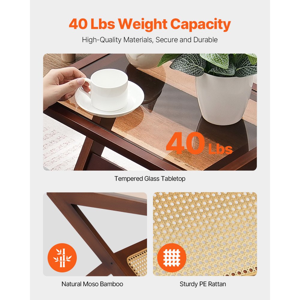 VEVOR Rattan Coffee Table Z-Shaped Rattan Coffee Table 1-Tier for Living Room 