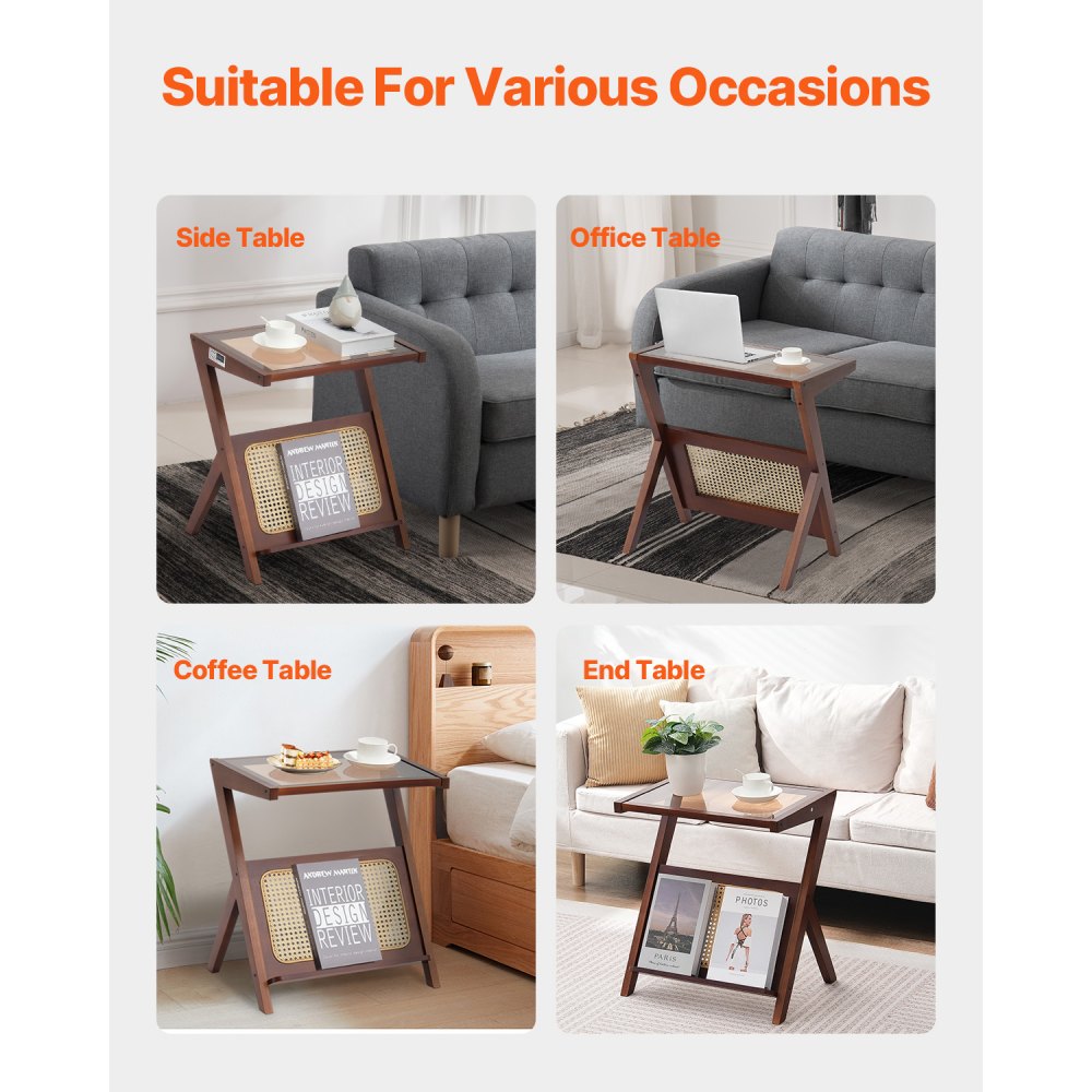 VEVOR Rattan Coffee Table Z-Shaped Rattan Coffee Table 1-Tier for Living Room 