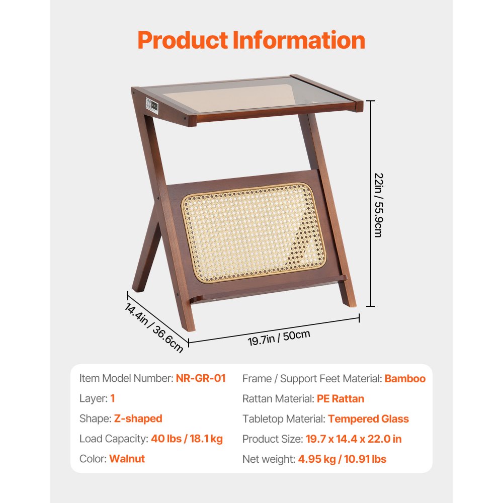 VEVOR Rattan Coffee Table Z-Shaped Rattan Coffee Table 1-Tier for Living Room 