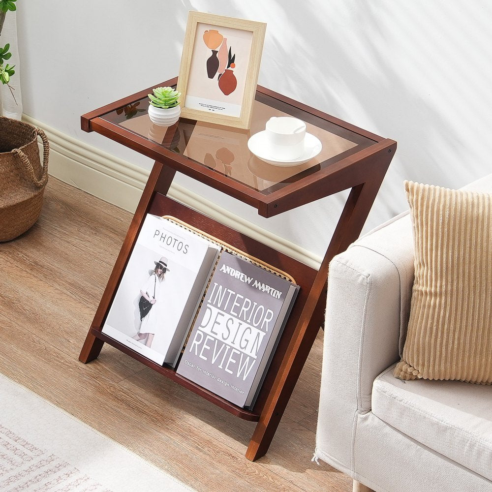 VEVOR Rattan Coffee Table Z-Shaped Rattan Coffee Table 1-Tier for Living Room 