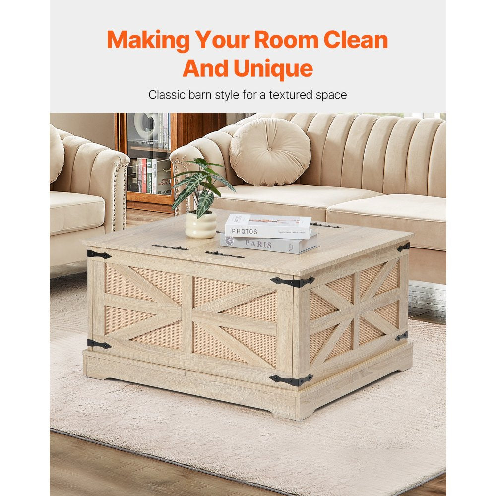 VEVOR Rattan Coffee Table Rectangle Rattan Coffee Table 2-Tier for Living Room 