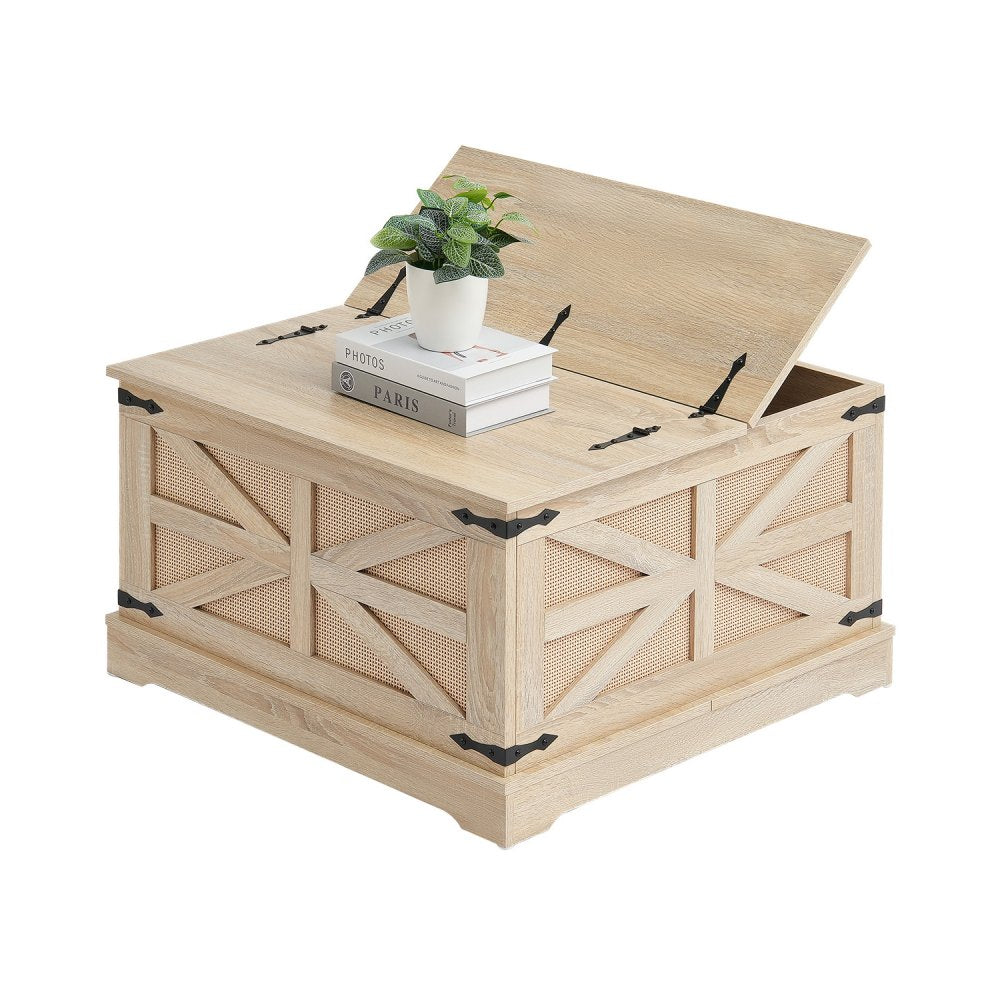 VEVOR Rattan Coffee Table Rectangle Rattan Coffee Table 2-Tier for Living Room 