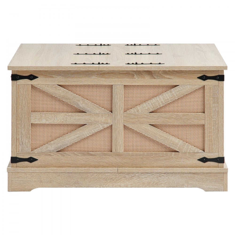 VEVOR Rattan Coffee Table Rectangle Rattan Coffee Table 2-Tier for Living Room 
