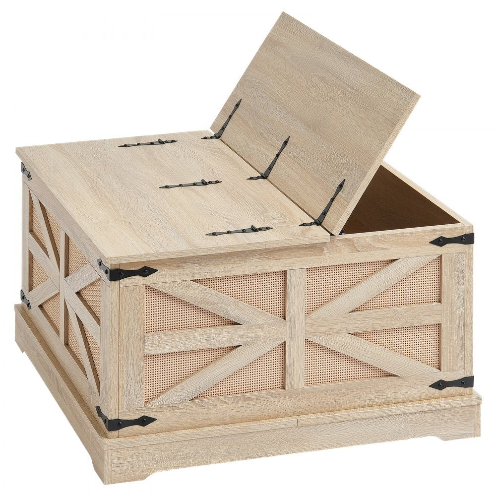 VEVOR Rattan Coffee Table Rectangle Rattan Coffee Table 2-Tier for Living Room 