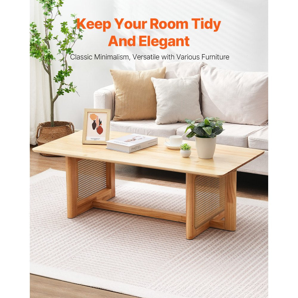 VEVOR Rattan Coffee Table Rectangle Rattan Coffee Table 1-Tier for Living Room 