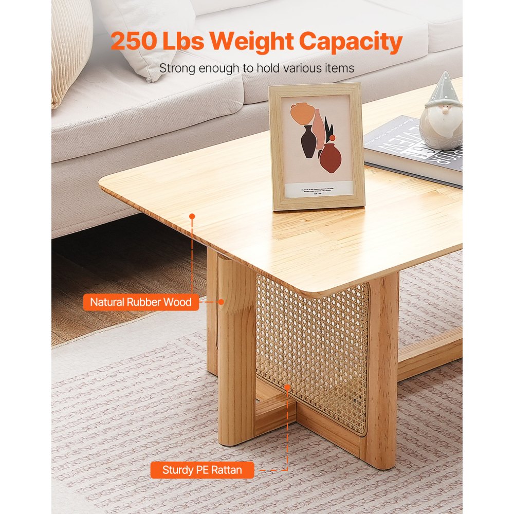 VEVOR Rattan Coffee Table Rectangle Rattan Coffee Table 1-Tier for Living Room 
