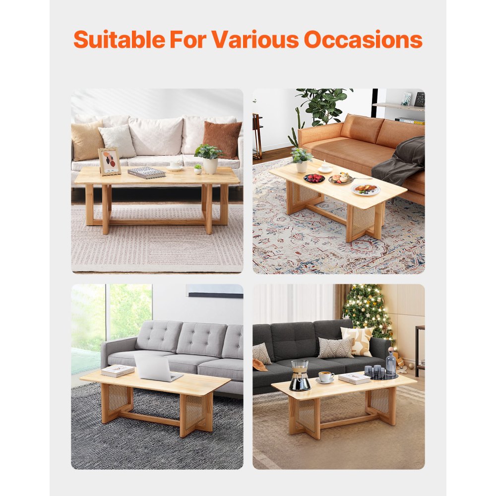 VEVOR Rattan Coffee Table Rectangle Rattan Coffee Table 1-Tier for Living Room 