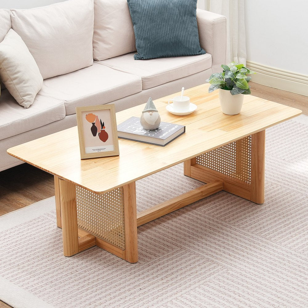 VEVOR Rattan Coffee Table Rectangle Rattan Coffee Table 1-Tier for Living Room 