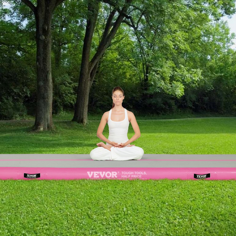 VEVOR Gymnastics Air Mat, 4 inch Thickness Inflatable Gymnastics Tumbling Mat, Tumble Track with Electric Pump, Training Mats for Home Use/Gym/Yoga/Cheerleading/Beach/Park/Water, 10 ft, Pink 