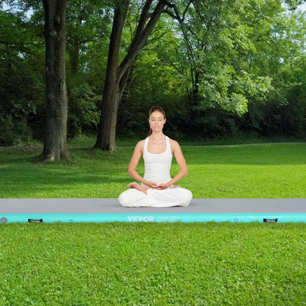 VEVOR Gymnastics Air Mat, 4 inch Thickness Inflatable Gymnastics Tumbling Mat, Tumble Track with Electric Pump, Training Mats for Home Use/Gym/Yoga/Cheerleading/Beach/Park/Water, 13 ft, Mint Green 