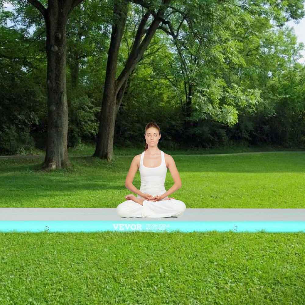 VEVOR Gymnastics Air Mat, 4 inch Thickness Inflatable Gymnastics Tumbling Mat, Tumble Track with Electric Pump, Training Mats for Home Use/Gym/Yoga/Cheerleading/Beach/Park/Water, 16 ft, Mint Green 