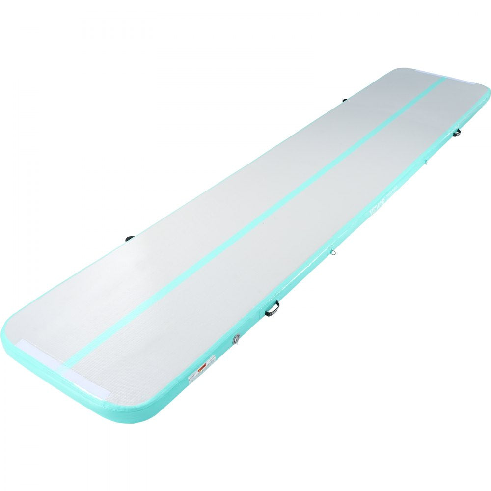 VEVOR Gymnastics Air Mat, 4 inch Thickness Inflatable Gymnastics Tumbling Mat, Tumble Track with Electric Pump, Training Mats for Home Use/Gym/Yoga/Cheerleading/Beach/Park/Water, 16 ft, Mint Green 