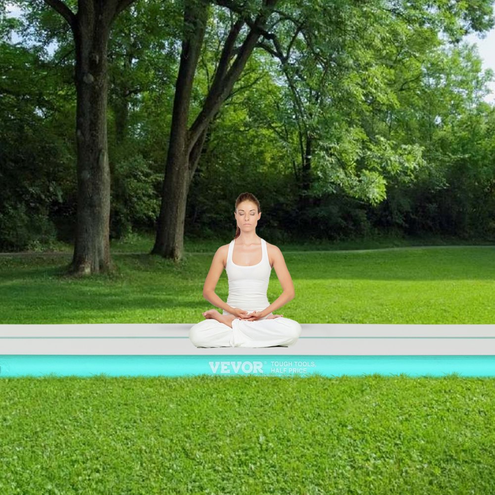 VEVOR Gymnastics Air Mat, 4 inch Thickness Inflatable Gymnastics Tumbling Mat, Tumble Track with Electric Pump, Training Mats for Home Use/Gym/Yoga/Cheerleading/Beach/Park/Water, 20 ft, Mint Green 