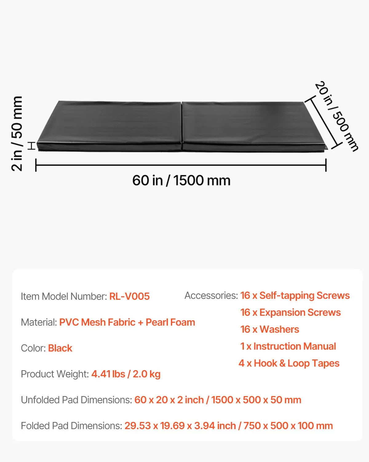 VEVOR Gym Wall Padding Waterproof Basketball Wall Mat 2" Thick Foam Court Garage