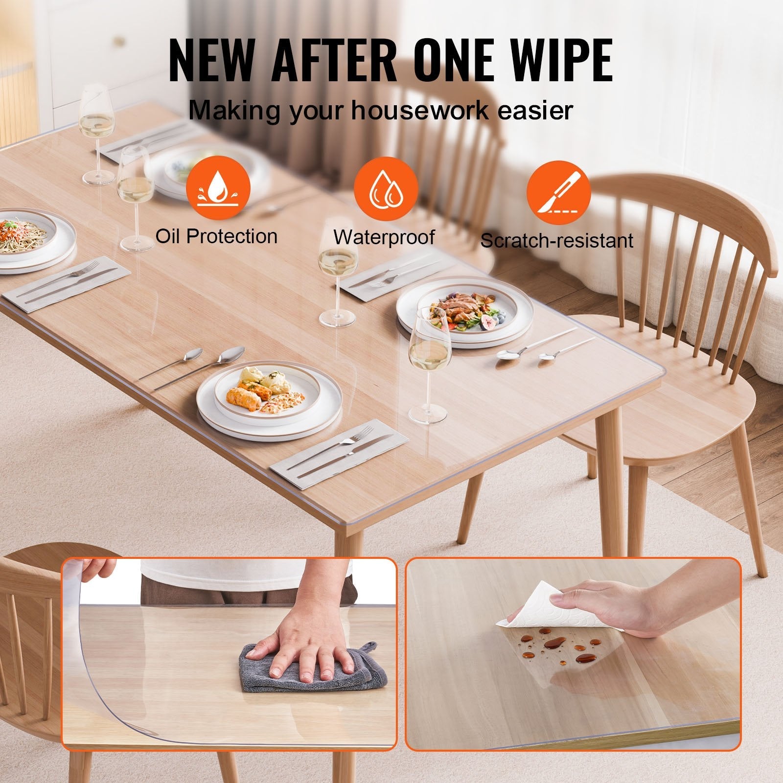 VEVOR PVC Table Protector 16x32 Inch Clear Plastic Desk Protector 1.5mm Thick 