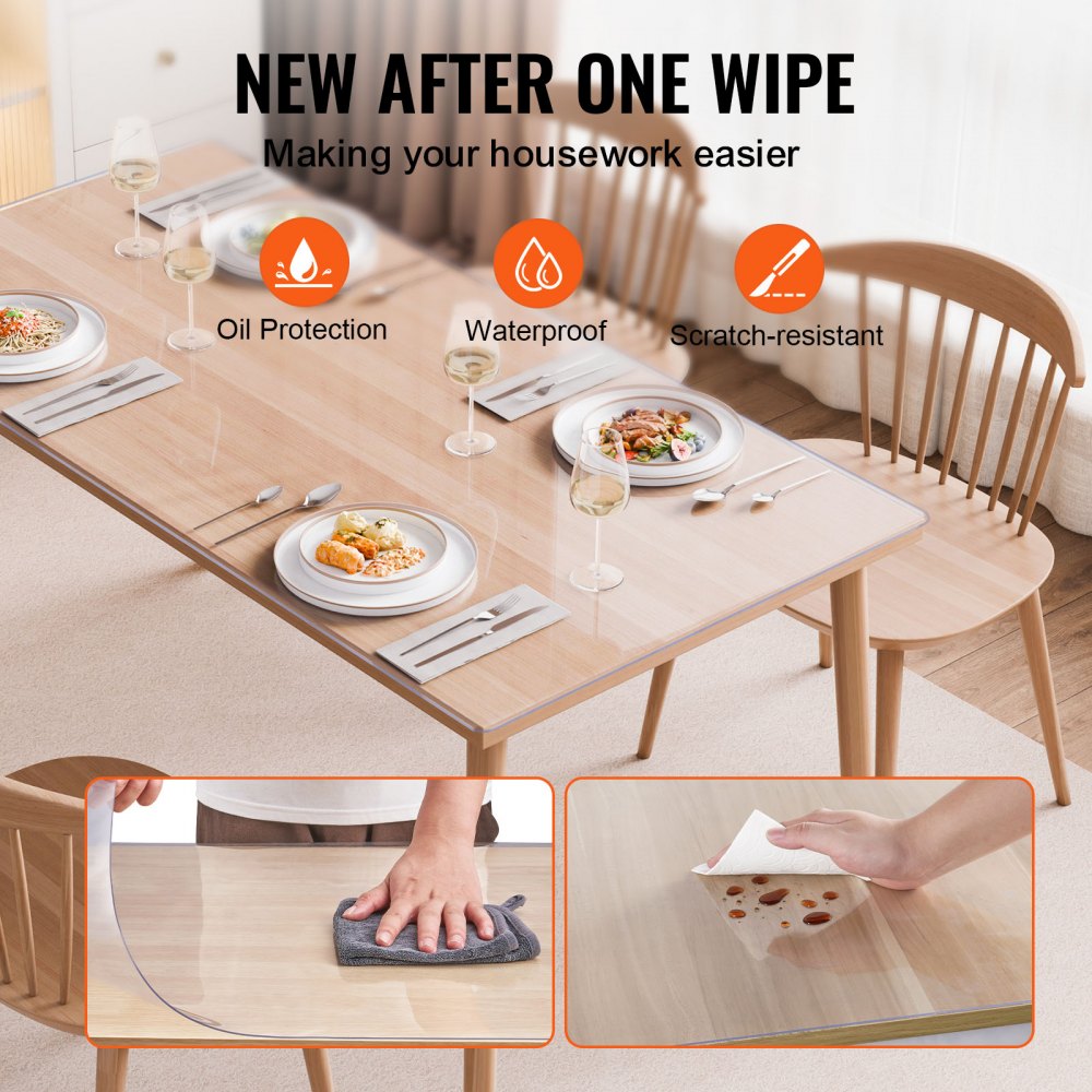 VEVOR PVC Table Protector 30x60 Inch Clear Plastic Desk Protector 1.5mm Thick 