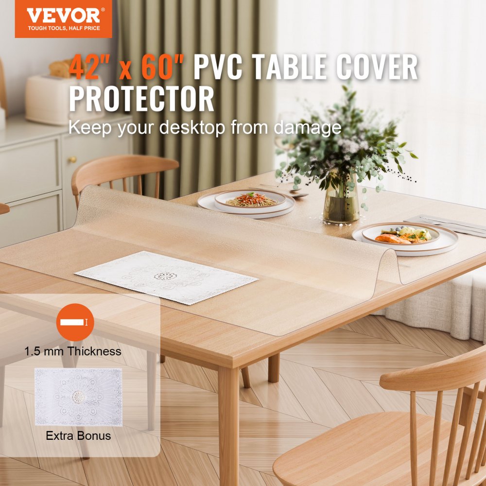 VEVOR PVC Table Protector 42x60 Inch Frosted Plastic Desk Protector 1.5mm Thick 