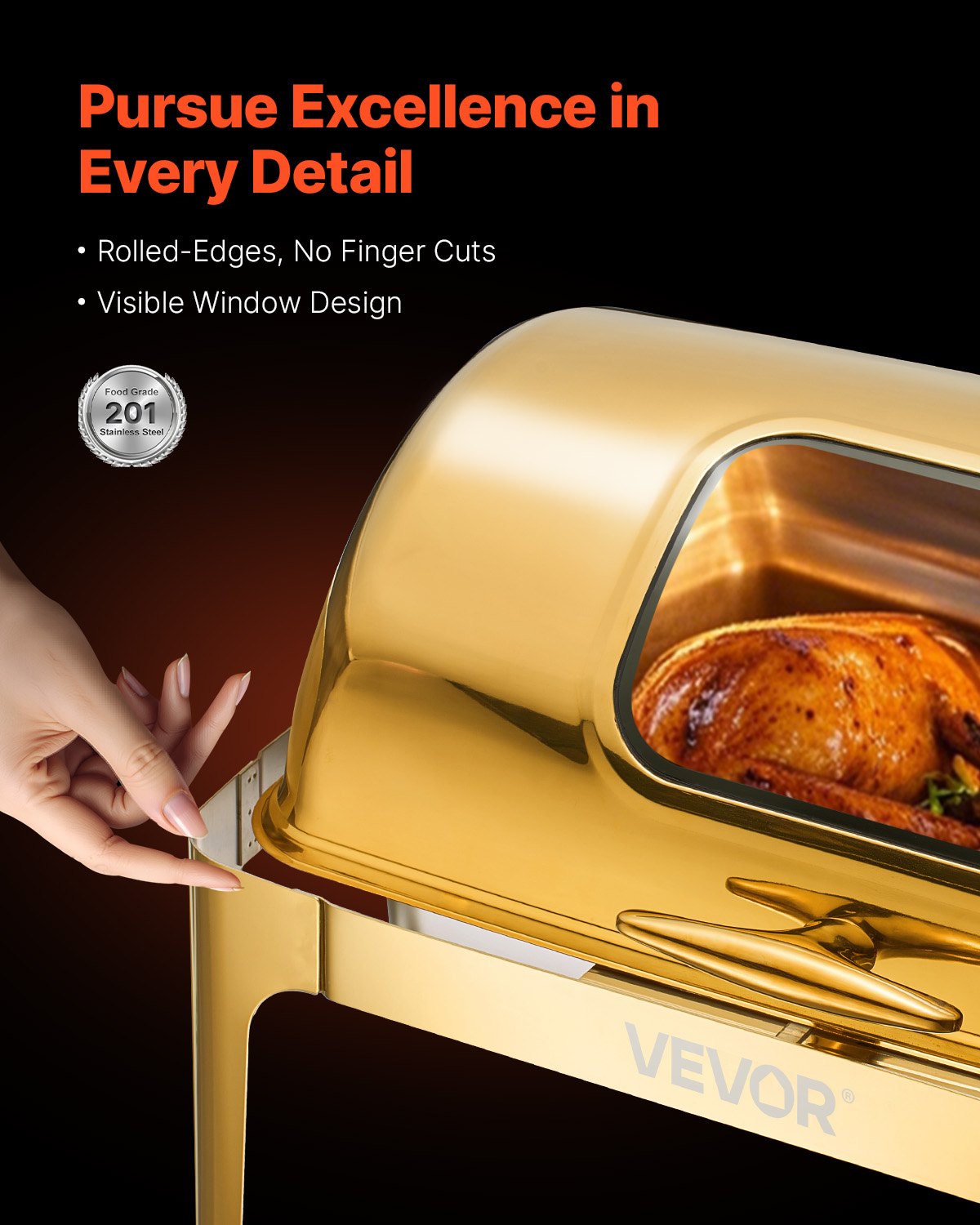 VEVOR 9Qt Rectangle Roll Top Chafing Dish Set with Full-Size Pan Stainless Steel 