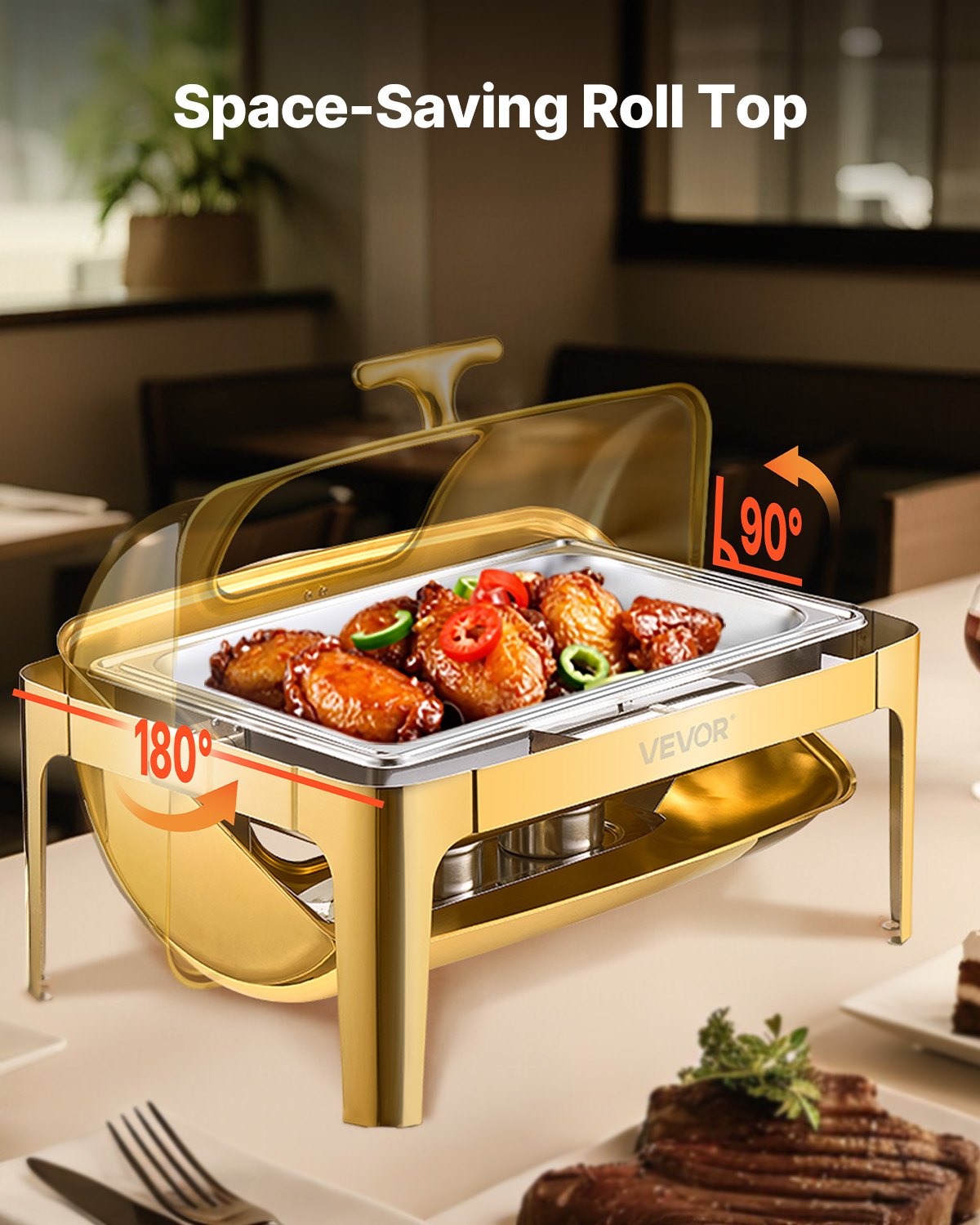 VEVOR 9Qt Rectangle Roll Top Chafing Dish Set with Full-Size Pan Stainless Steel 
