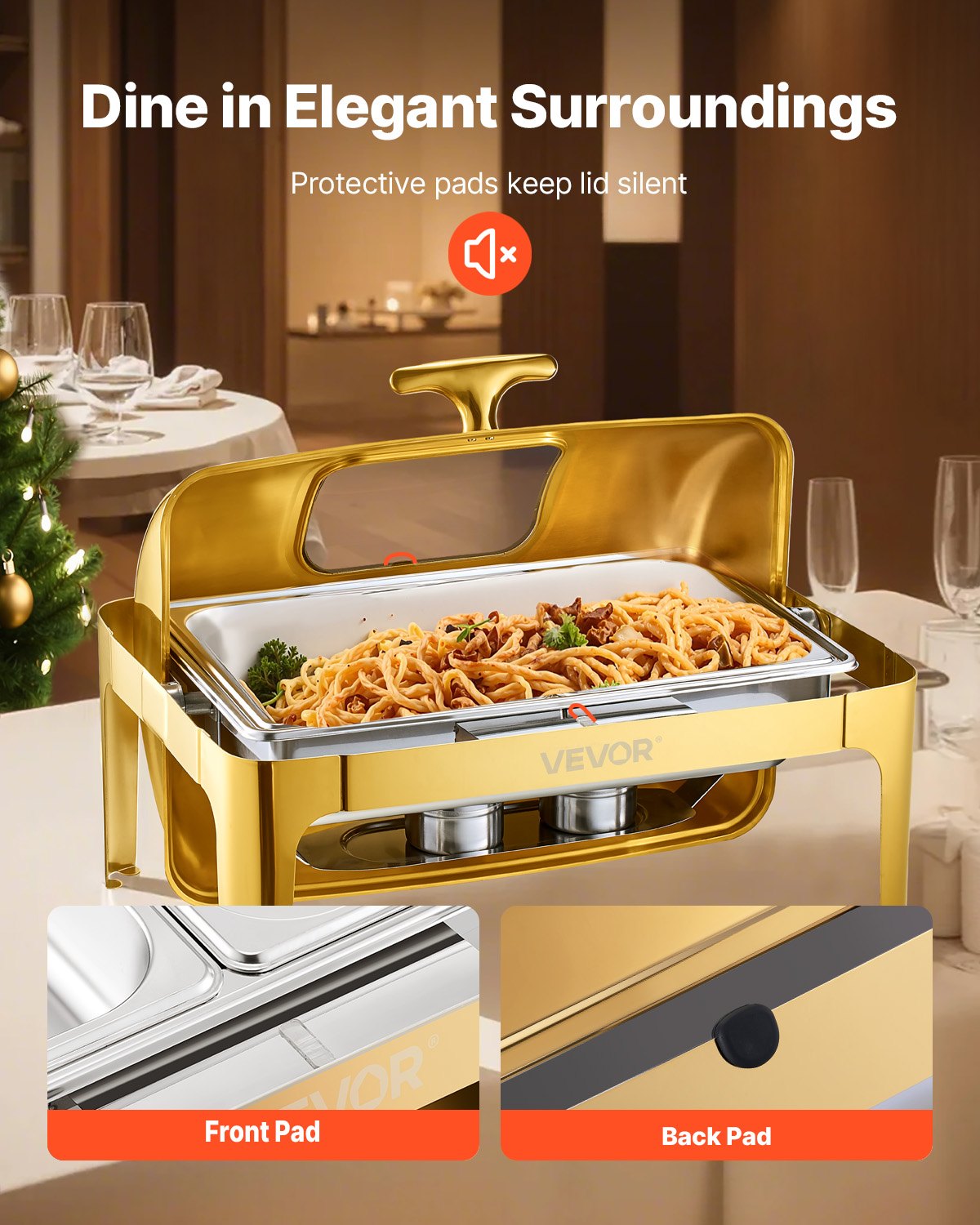 VEVOR 9Qt Rectangle Roll Top Chafing Dish Set with Full-Size Pan Stainless Steel 