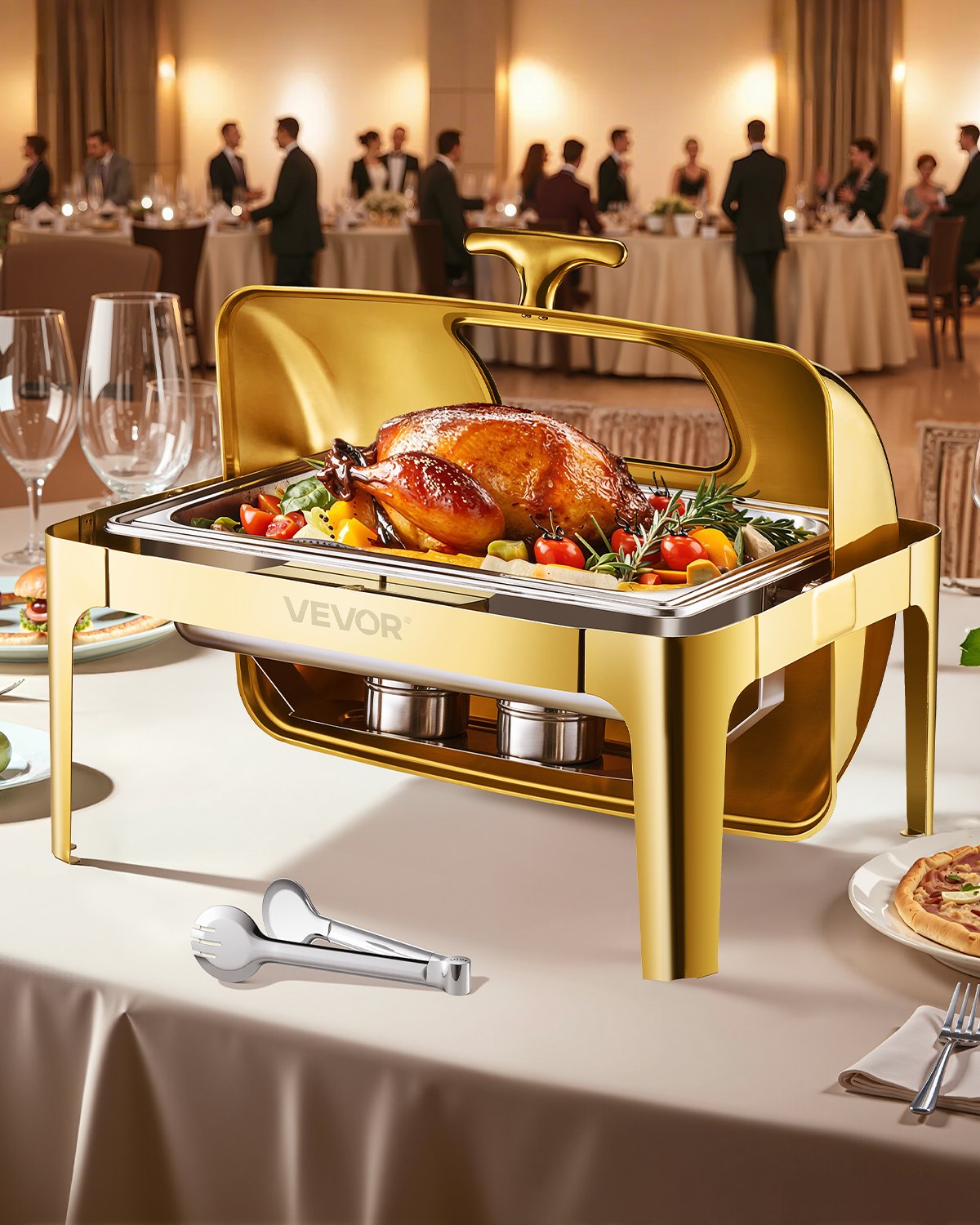 VEVOR 9Qt Rectangle Roll Top Chafing Dish Set with Full-Size Pan Stainless Steel 