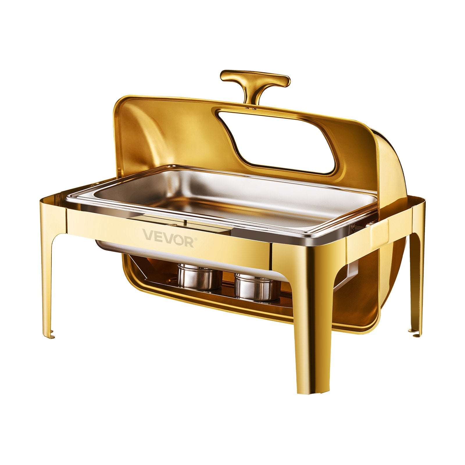VEVOR 9Qt Rectangle Roll Top Chafing Dish Set with Full-Size Pan Stainless Steel 