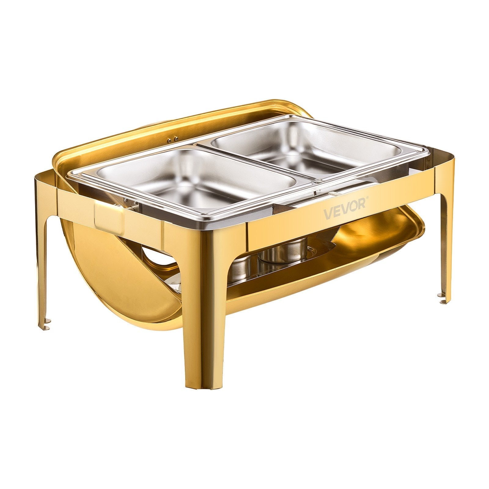 VEVOR 9Qt Rectangle Roll Top Chafing Dish Set with Full-Size Pan Stainless Steel 