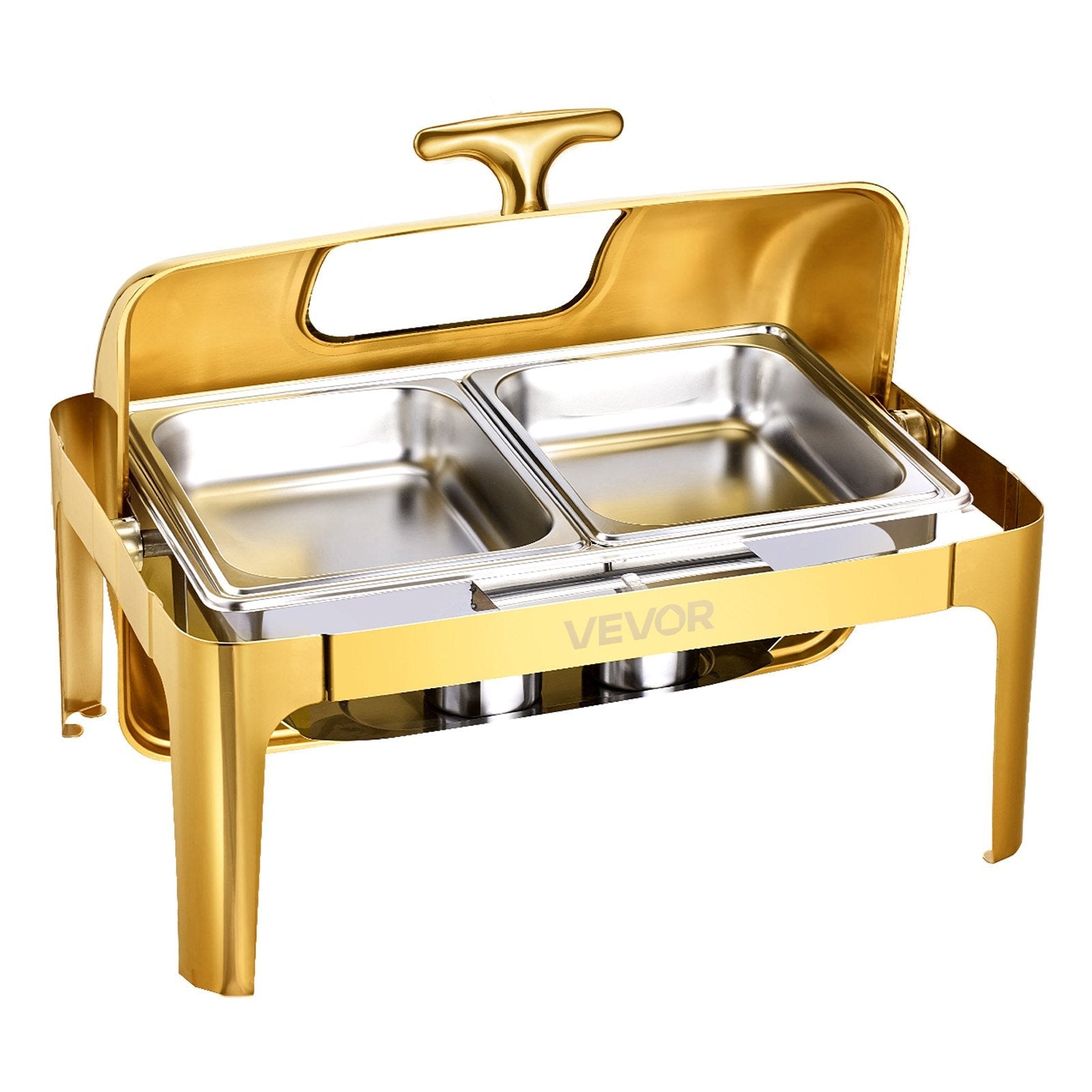 VEVOR 9Qt Rectangle Roll Top Chafing Dish Set with Full-Size Pan Stainless Steel 