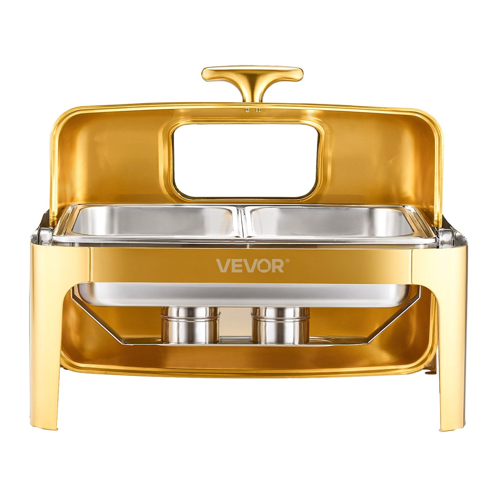 VEVOR 9Qt Rectangle Roll Top Chafing Dish Set with Full-Size Pan Stainless Steel 