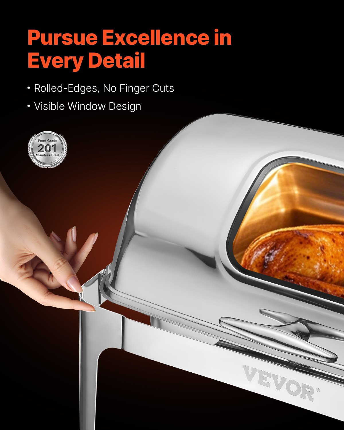 VEVOR 9Qt 1 Pack Rectangle Roll Top Chafing Dish Set with 2 Half Size Pans 