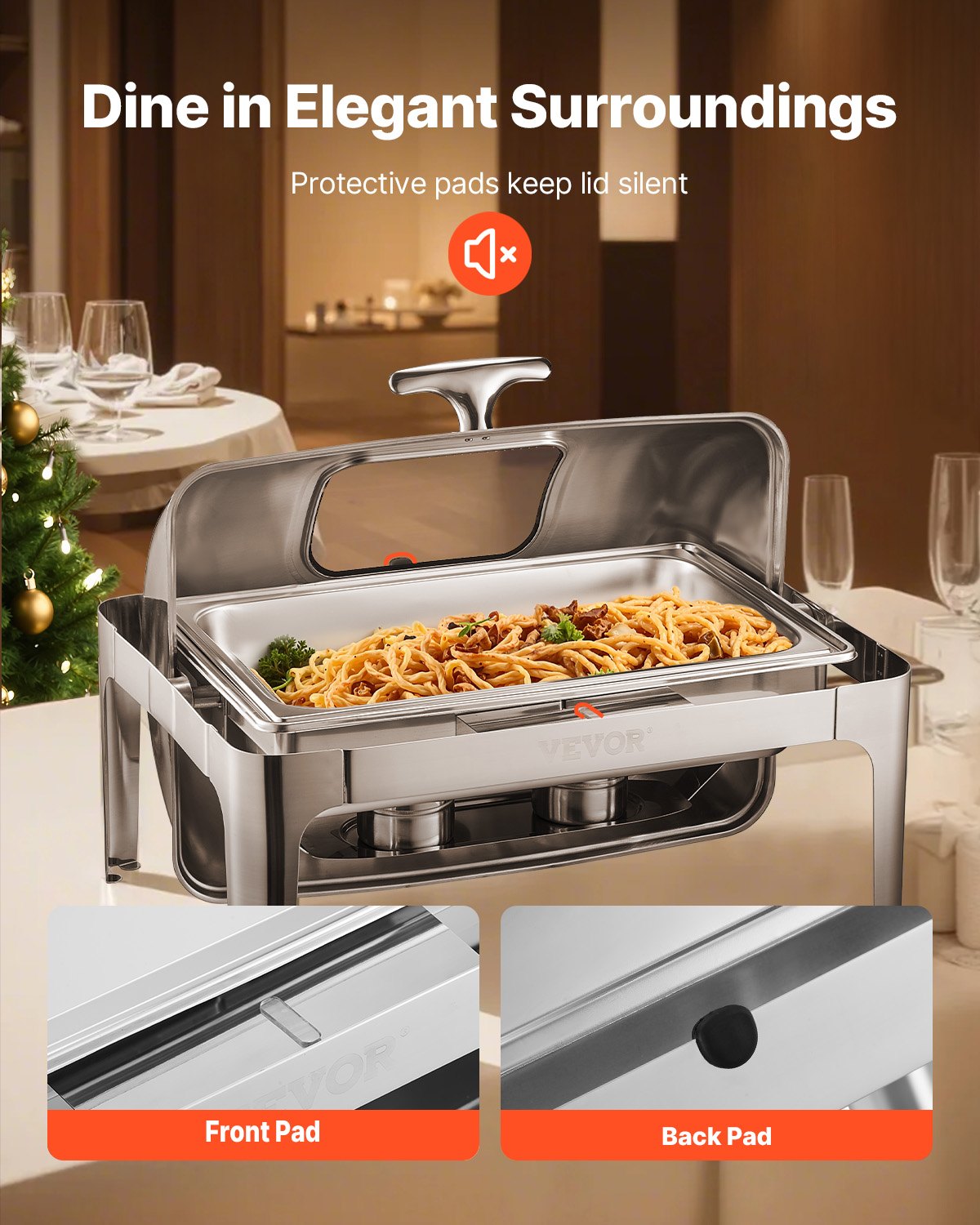 VEVOR 9Qt 1 Pack Rectangle Roll Top Chafing Dish Set with 2 Half Size Pans 